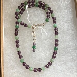 Chic Beaded Necklace with Green and Purple Accents